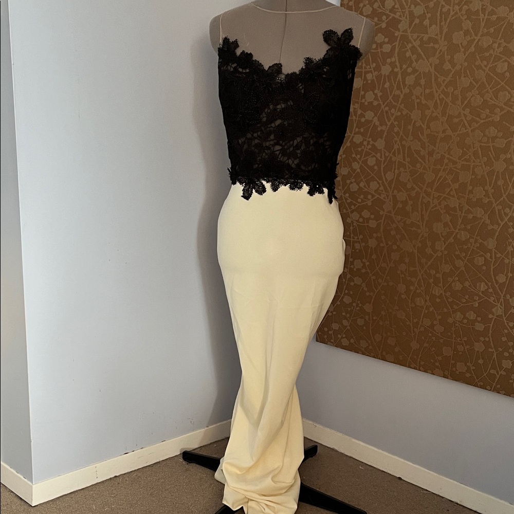 Nicole Bakti Black Lace Bodice with Cream Mermaid Skirt Gown